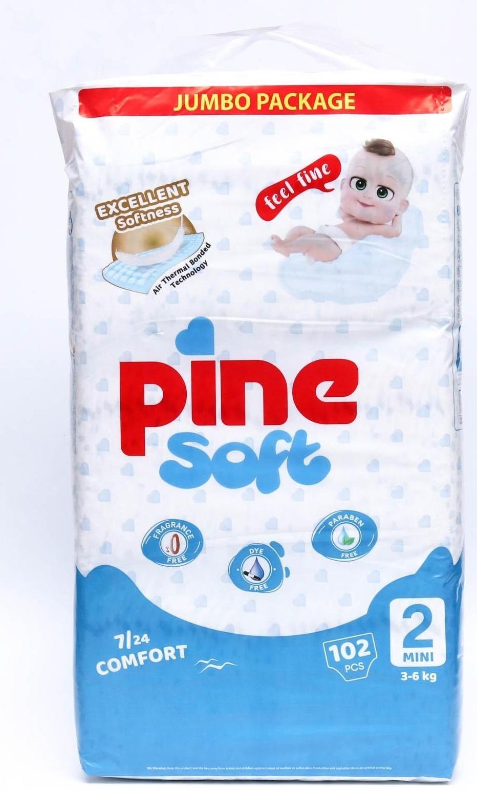 Подгузники детские Pine Soft 2 Mini (3 - 6 kg), 102 шт