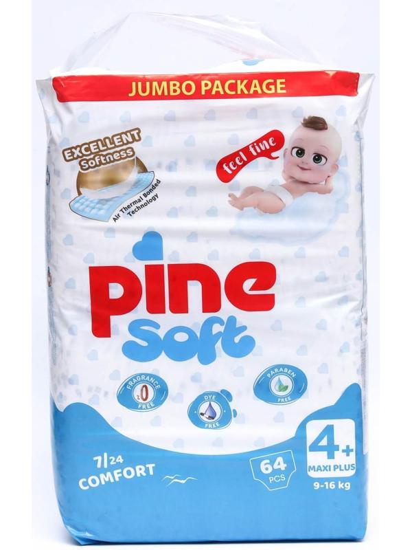 Подгузники детские Pine Soft 4+ Maxi Plus (9-16 kg), 64 шт