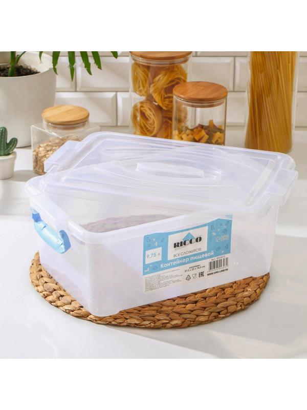 Контейнер пищевой RICCO, 9,75 л, 37,5×25×14,5 см, прямоугольный, цвет прозрачный, голубой