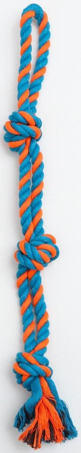 Игрушка-дразнилка канатная для собак, двойная, до 50 см, до 140 г, голубая/оранжевая