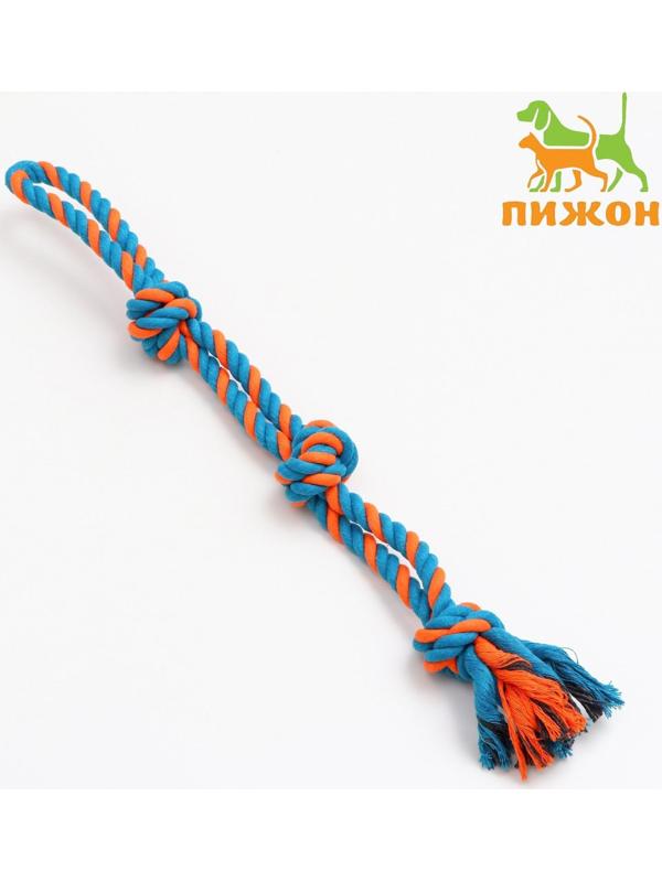 Игрушка-дразнилка канатная для собак, двойная, до 50 см, до 140 г, голубая/оранжевая