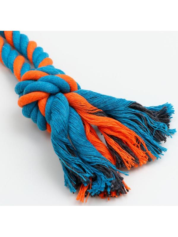 Игрушка-дразнилка канатная для собак, двойная, до 50 см, до 140 г, голубая/оранжевая