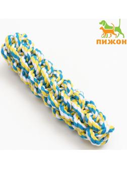 Игрушка канатная плетеная, до 100 г, до 20 см, жёлтая/голубая/белая
