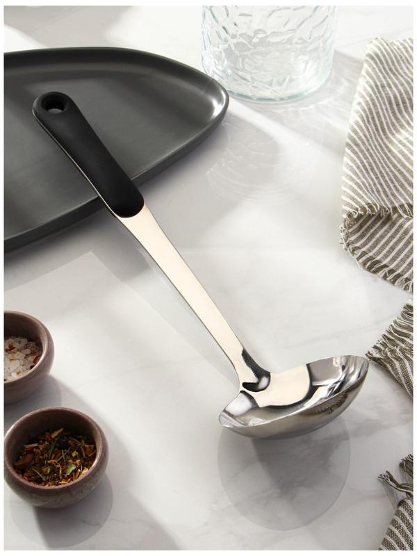 Половник из нержавеющей стали Доляна Home, 90 мл, 34×10 см, толщина 3 мм, цвет серебряный