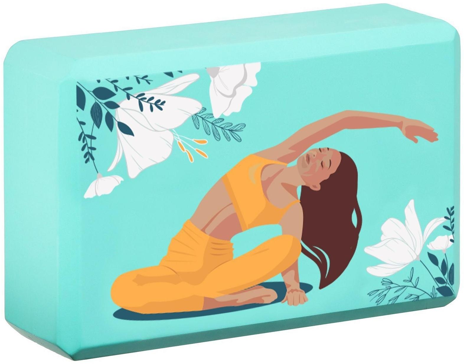 Блок для йоги Flowers, 23 х 15 х 8 см, 180 г, цвет бирюзовый