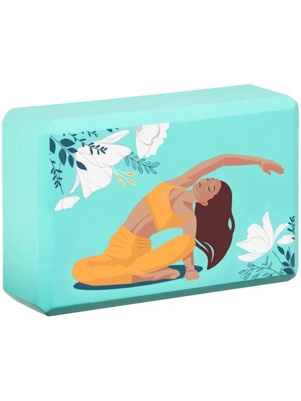 Блок для йоги Flowers, 23 х 15 х 8 см, 180 г, цвет бирюзовый