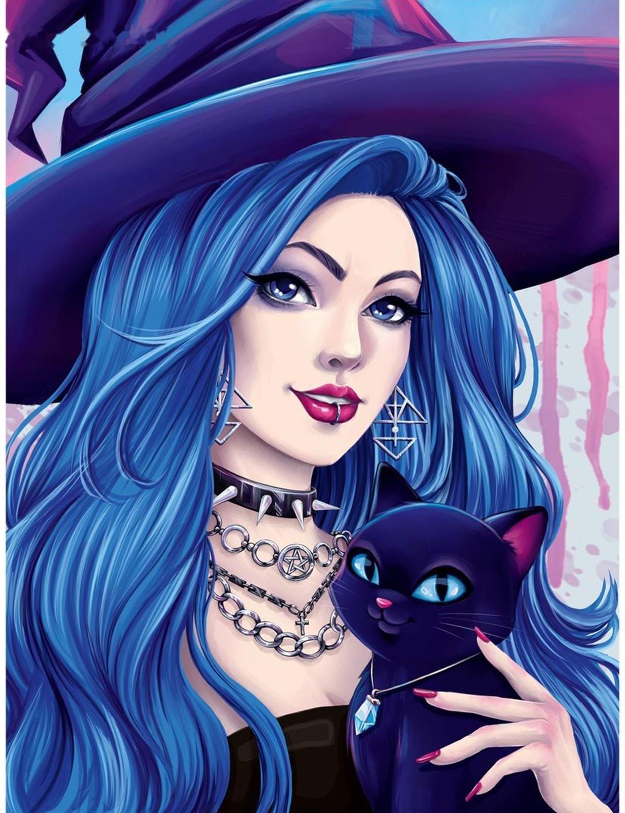 Картина по номерам на холсте с подрамником «Ведьма с котом» 30х40 см