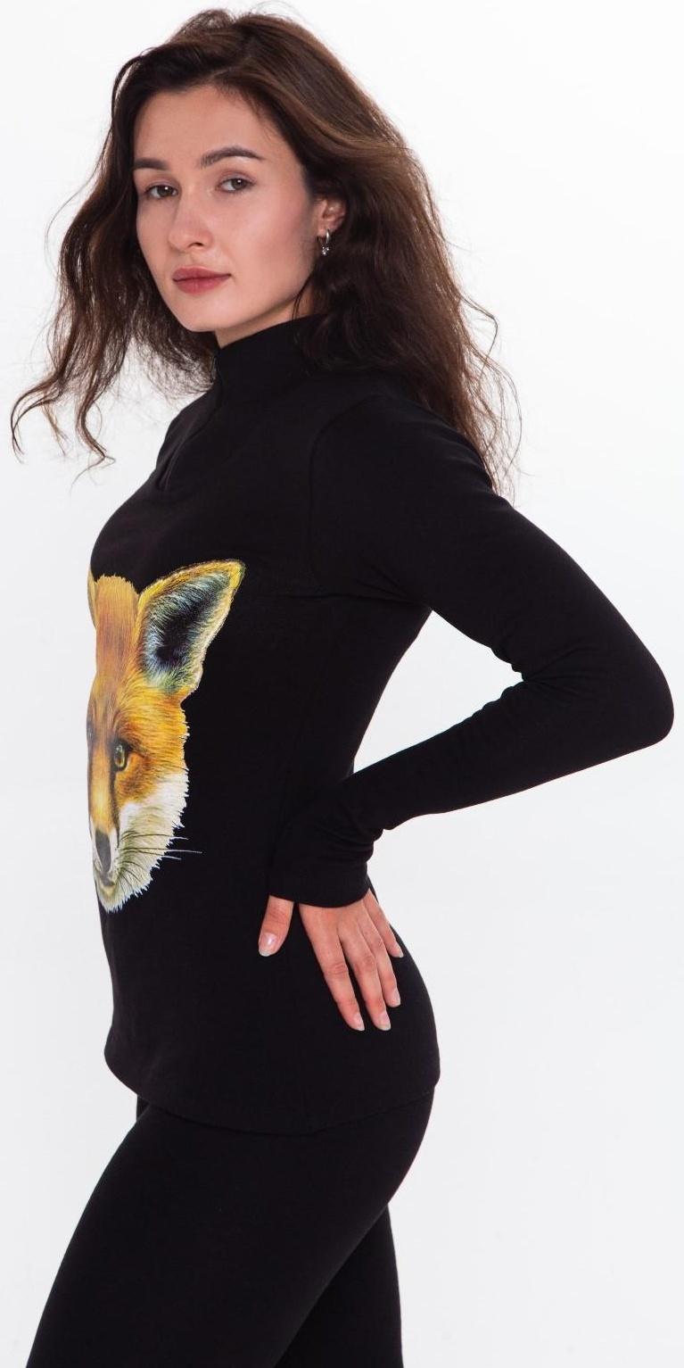 Термобельё женское (джемпер, леггинсы) принт лиса, цвет чёрный, размер 46