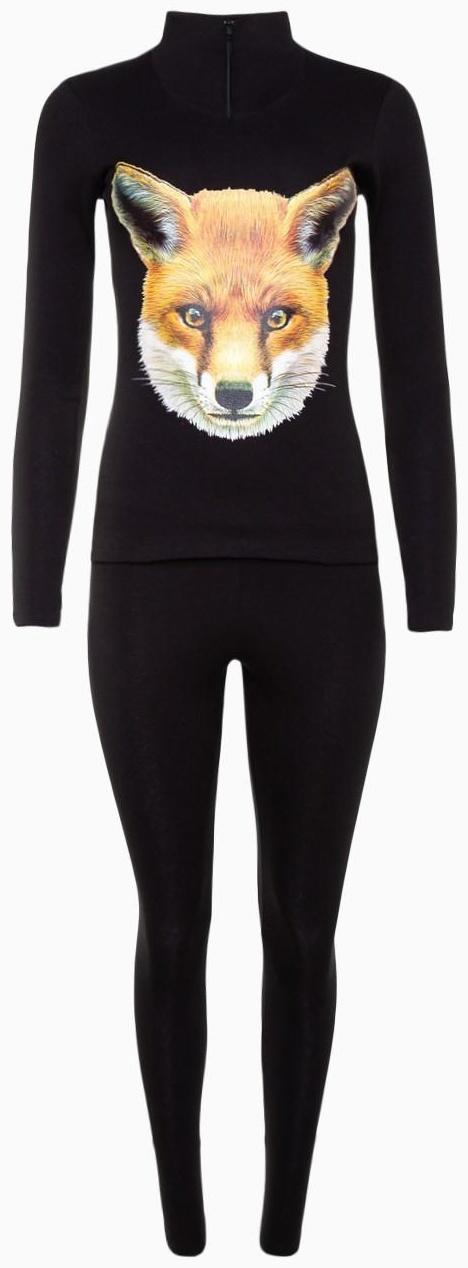Термобельё женское (джемпер, леггинсы) принт лиса, цвет чёрный, размер 46