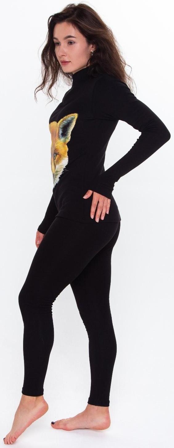 Термобельё женское (джемпер, леггинсы) принт лиса, цвет чёрный, размер 46