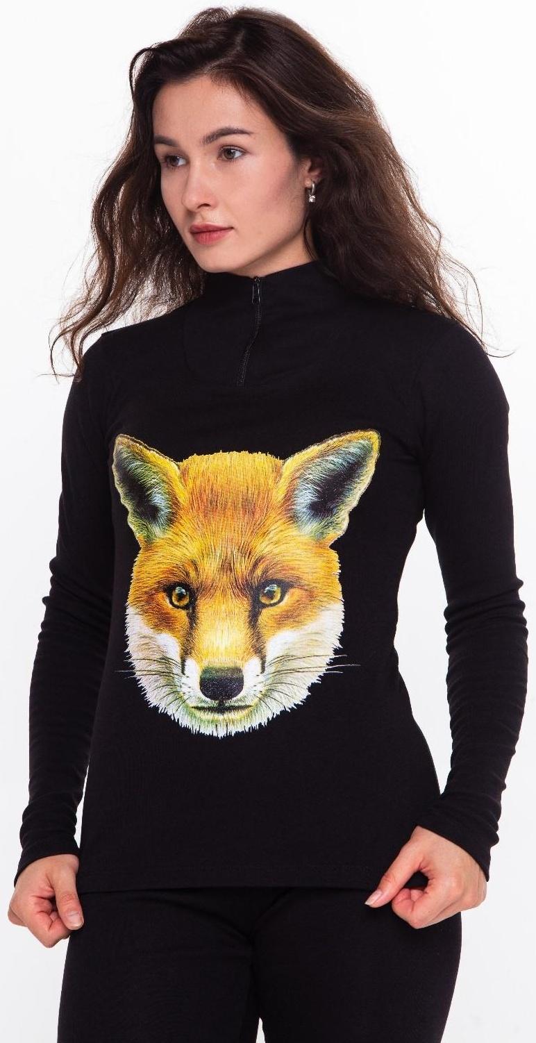 Термобельё женское (джемпер, леггинсы) принт лиса, цвет чёрный, размер 46