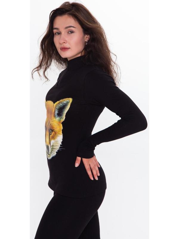 Термобельё женское (джемпер, леггинсы) принт лиса, цвет чёрный, размер 46