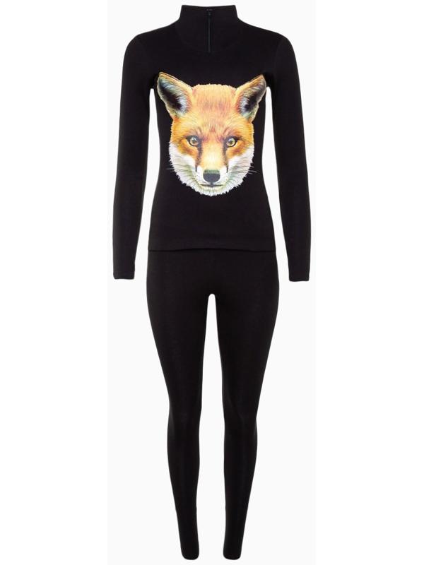 Термобельё женское (джемпер, леггинсы) принт лиса, цвет чёрный, размер 46