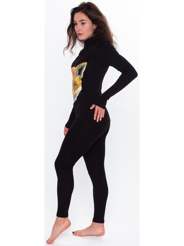 Термобельё женское (джемпер, леггинсы) принт лиса, цвет чёрный, размер 46