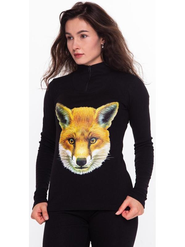 Термобельё женское (джемпер, леггинсы) принт лиса, цвет чёрный, размер 46