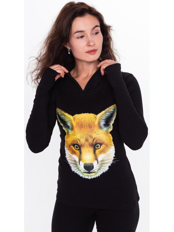 Термобельё женское (джемпер, леггинсы) принт лиса, цвет чёрный, размер 46