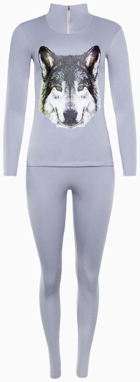 Термобельё женское (джемпер, леггинсы) принт волк, цвет светло-серый, размер 44
