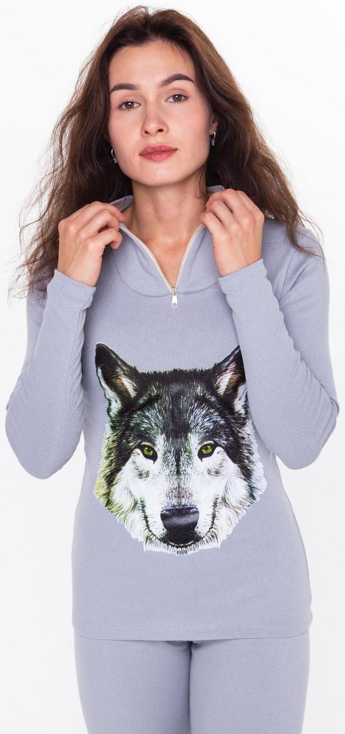 Термобельё женское (джемпер, леггинсы) принт волк, цвет светло-серый, размер 44