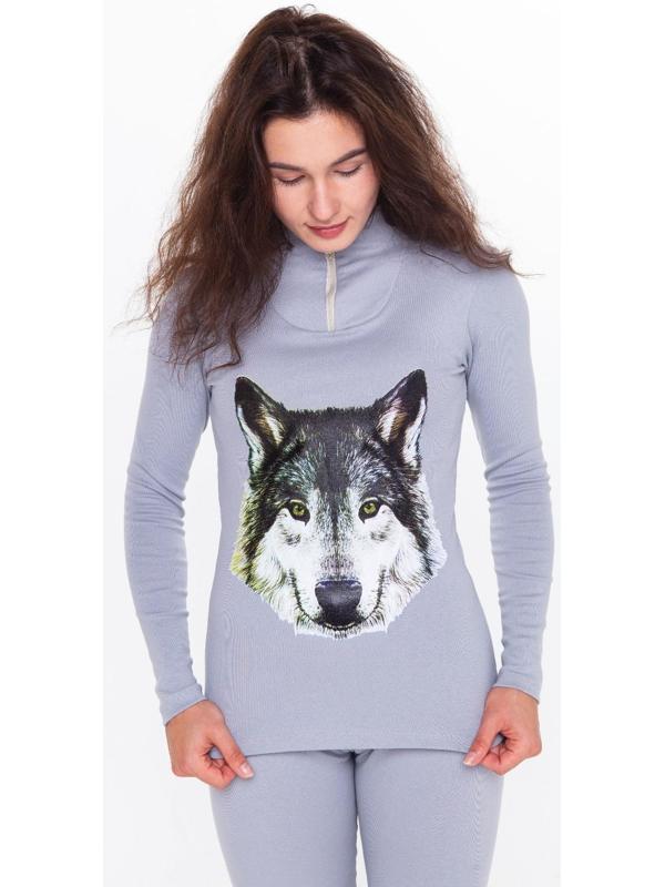 Термобельё женское (джемпер, леггинсы) принт волк, цвет светло-серый, размер 44