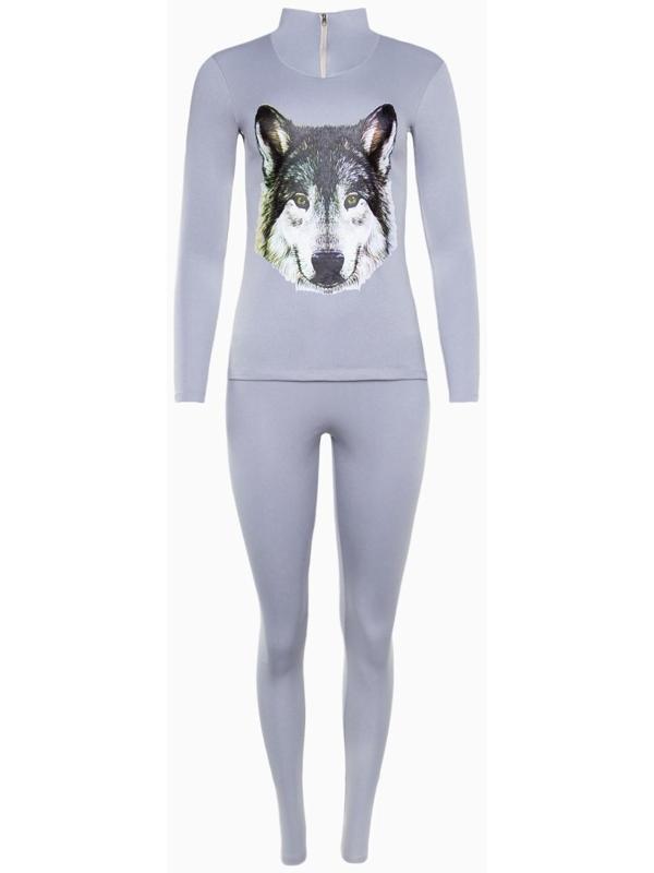Термобельё женское (джемпер, леггинсы) принт волк, цвет светло-серый, размер 44
