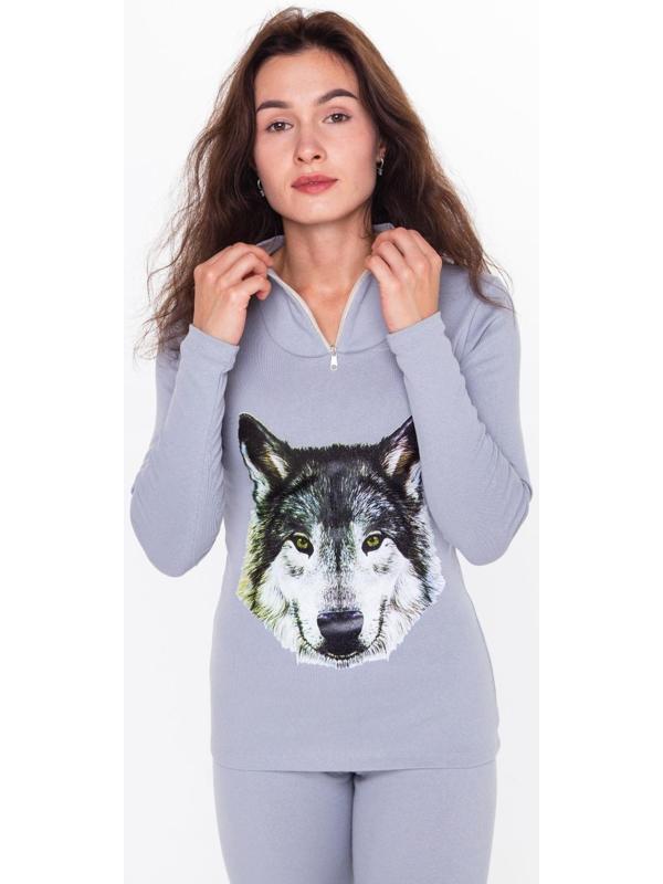 Термобельё женское (джемпер, леггинсы) принт волк, цвет светло-серый, размер 44