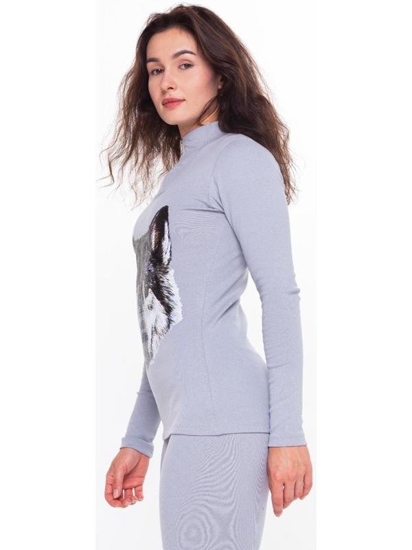 Термобельё женское (джемпер, леггинсы) принт волк, цвет светло-серый, размер 44