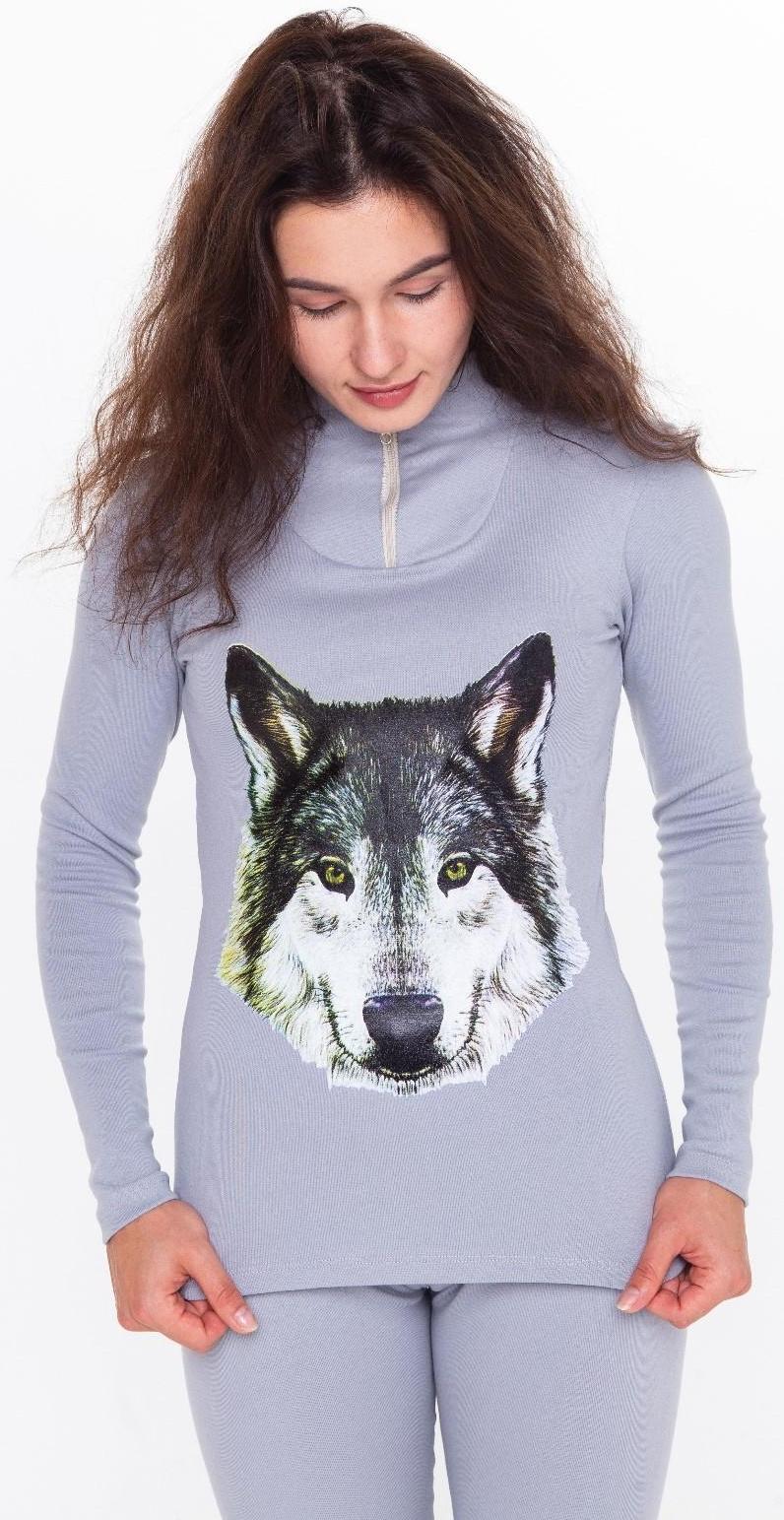 Термобельё женское (джемпер, леггинсы) принт волк, цвет светло-серый, размер 50