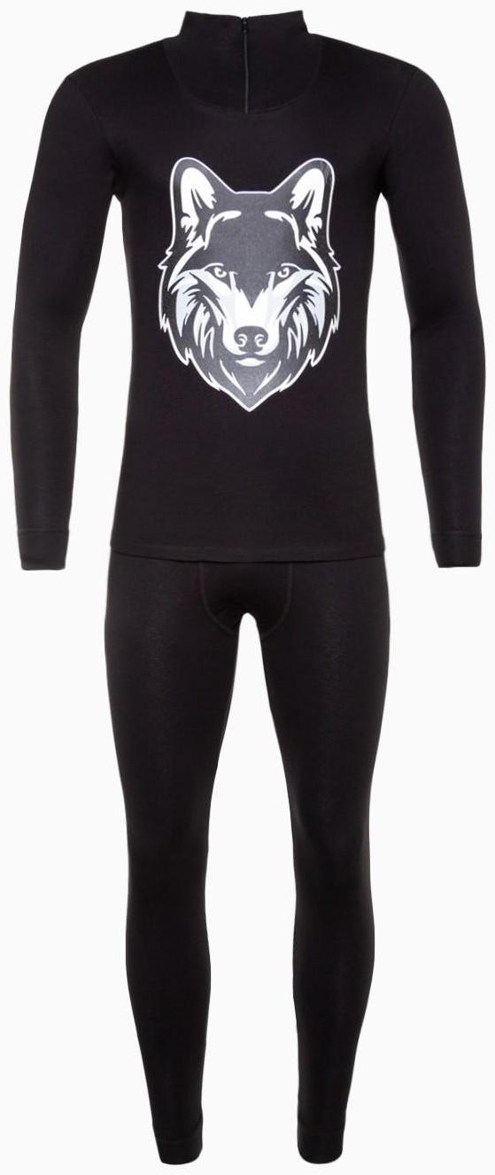 Термобельё мужское НАЧЁС (фуфайка, кальсоны) принт волк, цвет чёрный, размер 50