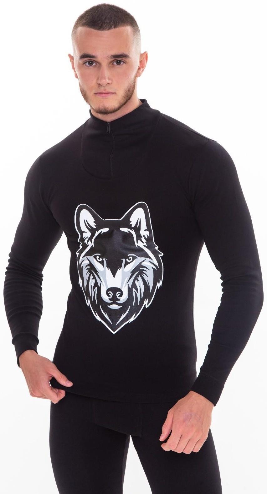 Термобельё мужское НАЧЁС (фуфайка, кальсоны) принт волк, цвет чёрный, размер 50