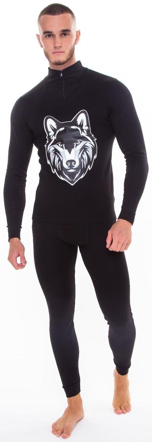 Термобельё мужское НАЧЁС (фуфайка, кальсоны) принт волк, цвет чёрный, размер 52