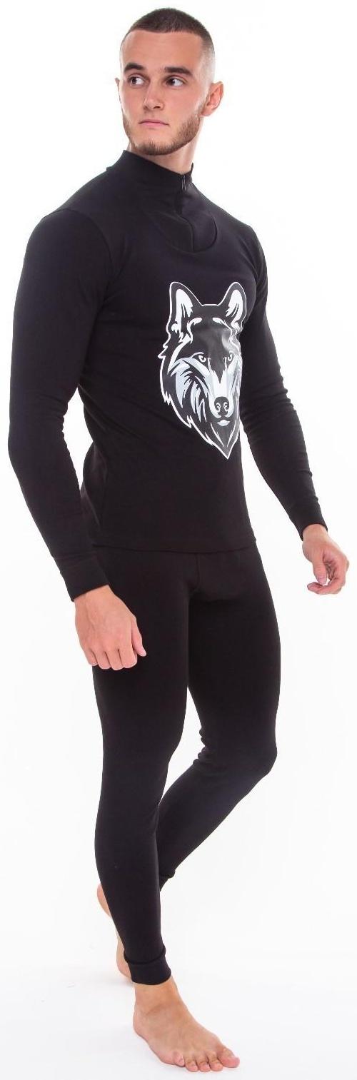Термобельё мужское НАЧЁС (фуфайка, кальсоны) принт волк, цвет чёрный, размер 54