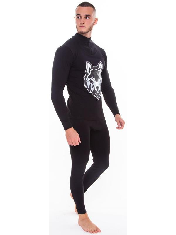Термобельё мужское НАЧЁС (фуфайка, кальсоны) принт волк, цвет чёрный, размер 54