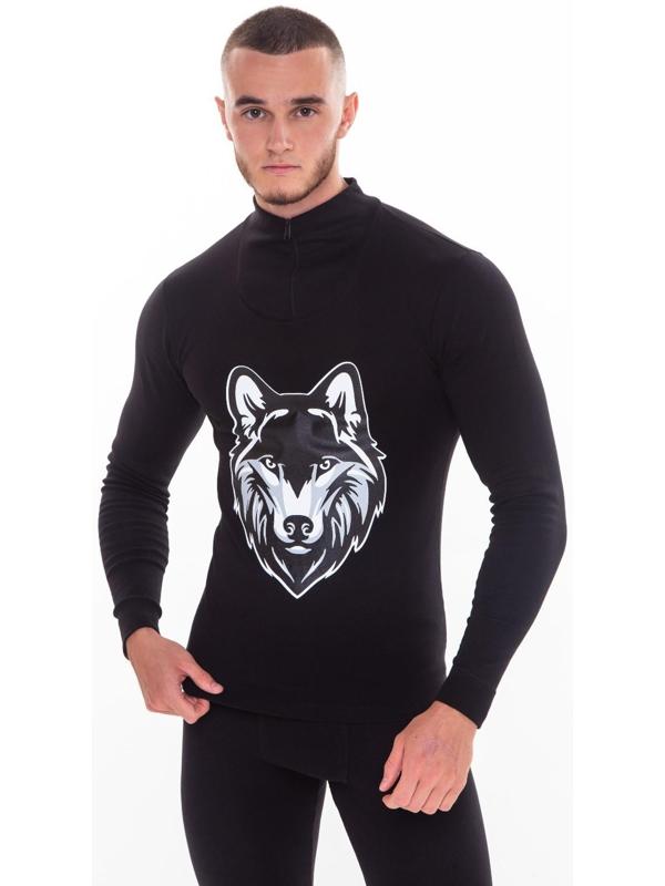 Термобельё мужское НАЧЁС (фуфайка, кальсоны) принт волк, цвет чёрный, размер 54