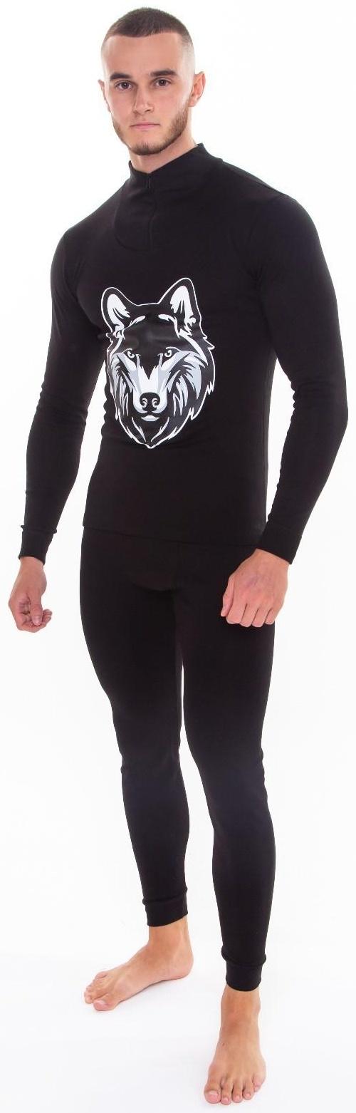 Термобельё мужское НАЧЁС (фуфайка, кальсоны) принт волк, цвет чёрный, размер 56
