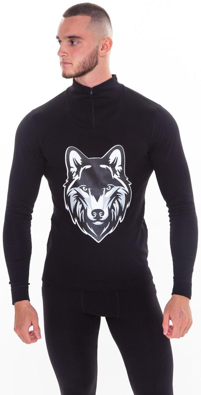Термобельё мужское НАЧЁС (фуфайка, кальсоны) принт волк, цвет чёрный, размер 56