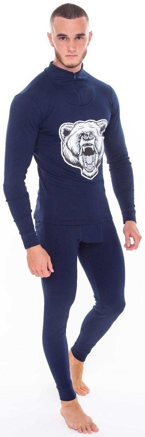 Термобельё мужское НАЧЁС (фуфайка, кальсоны) принт медведь, цвет тёмно-синий, размер 50