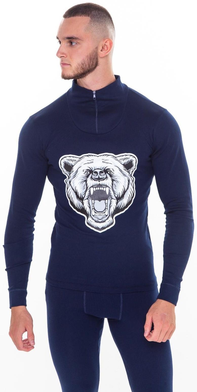 Термобельё мужское НАЧЁС (фуфайка, кальсоны) принт медведь, цвет тёмно-синий, размер 50