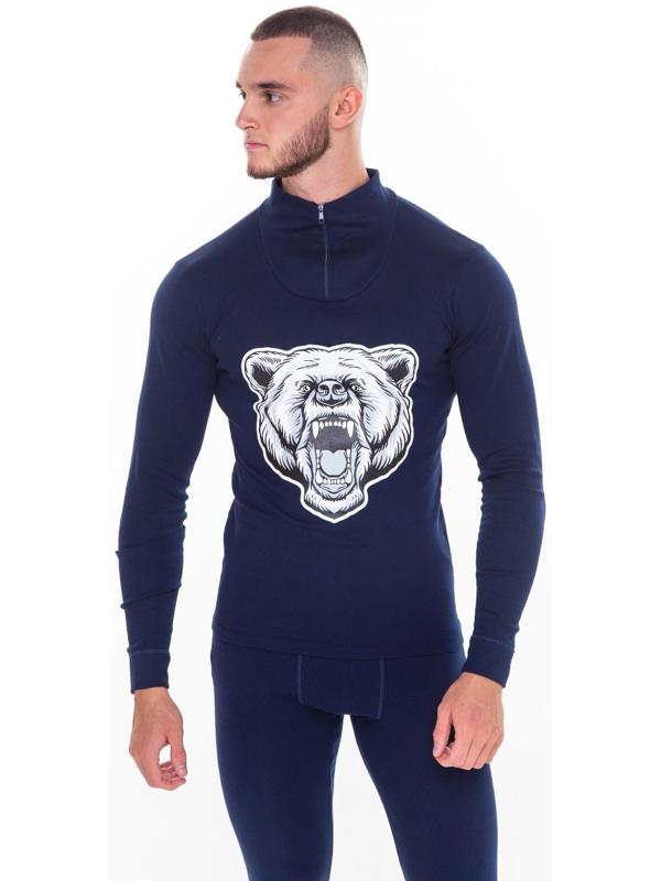 Термобельё мужское НАЧЁС (фуфайка, кальсоны) принт медведь, цвет тёмно-синий, размер 50