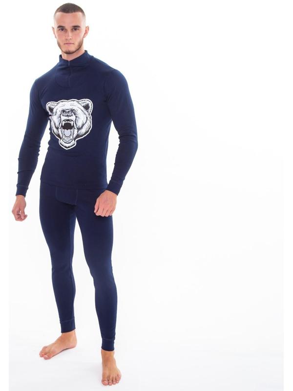 Термобельё мужское НАЧЁС (фуфайка, кальсоны) принт медведь, цвет тёмно-синий, размер 50