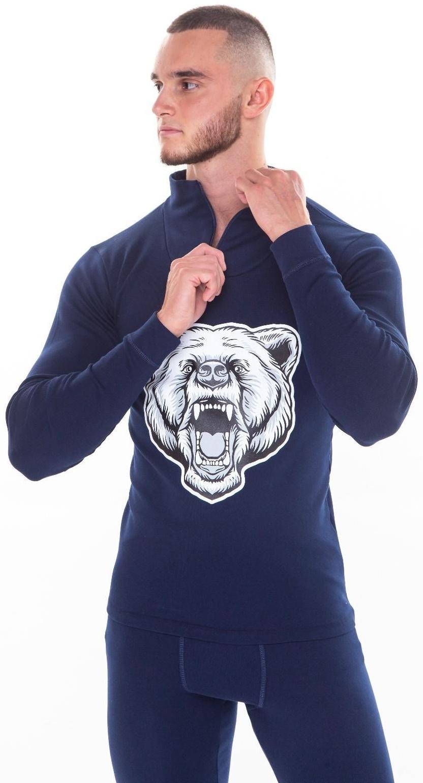 Термобельё мужское НАЧЁС (фуфайка, кальсоны) принт медведь, цвет тёмно-синий, размер 54