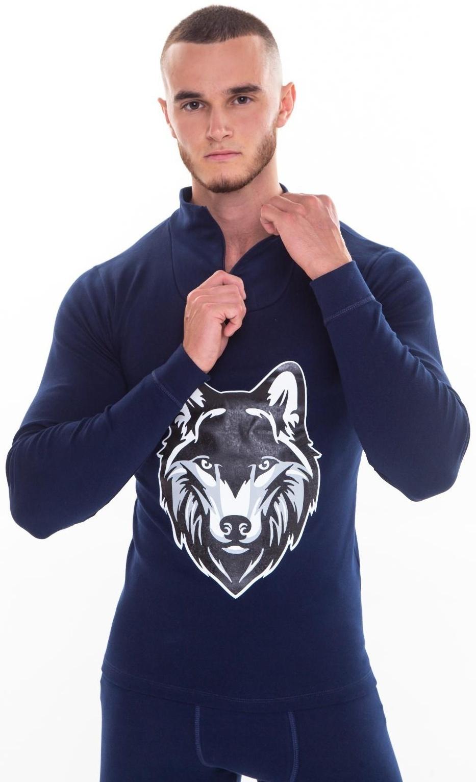 Термобельё мужское НАЧЁС (фуфайка, кальсоны) принт волк, цвет тёмно-синий, размер 50