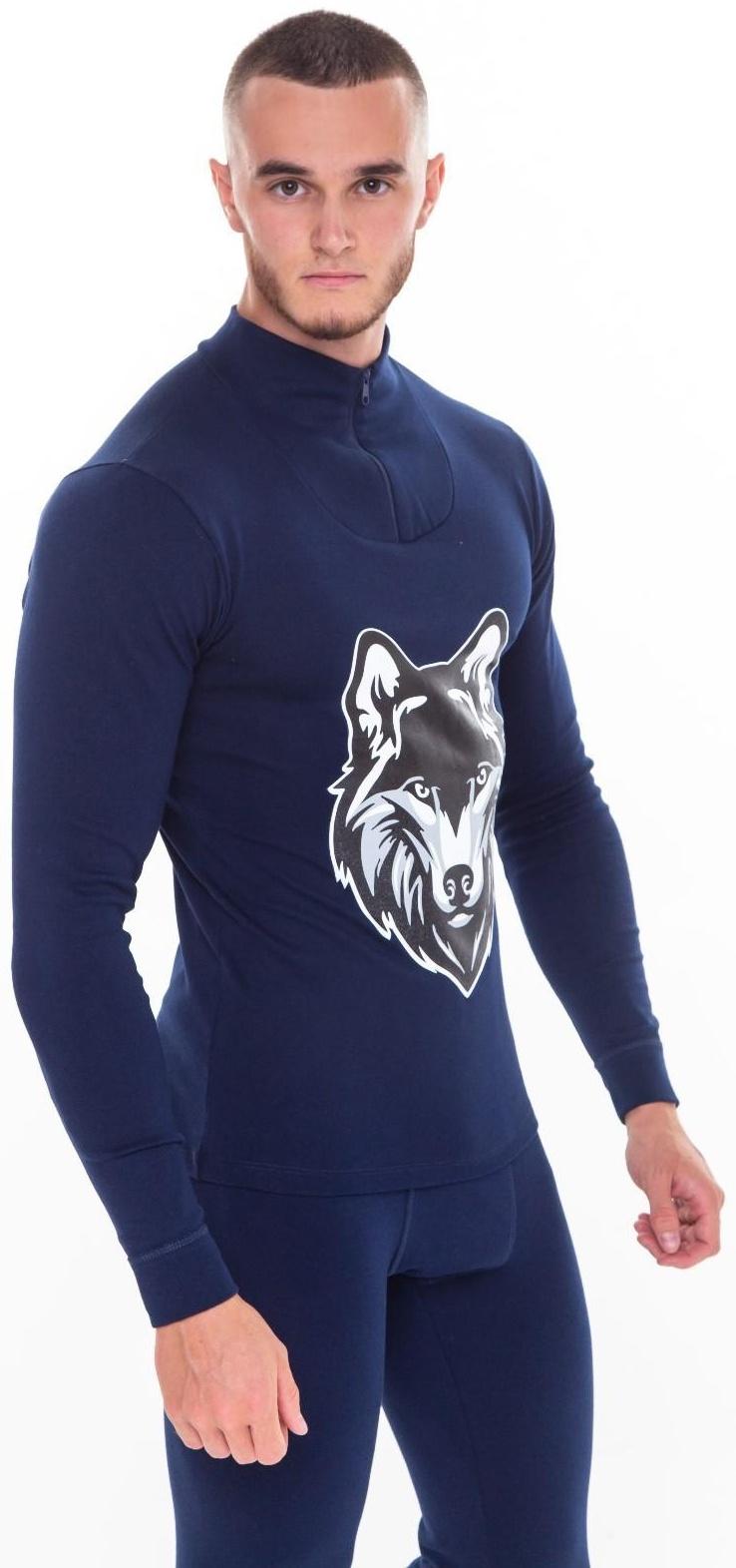 Термобельё мужское НАЧЁС (фуфайка, кальсоны) принт волк, цвет тёмно-синий, размер 50