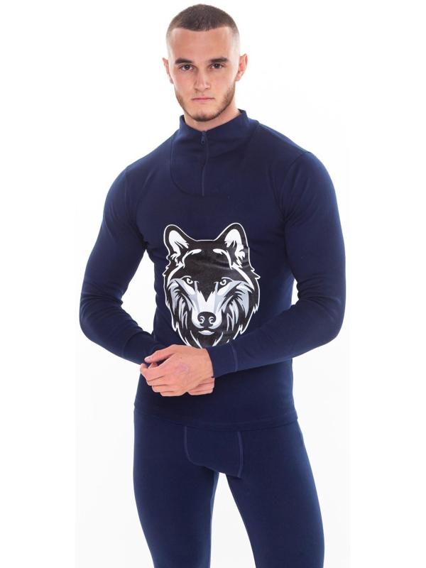 Термобельё мужское НАЧЁС (фуфайка, кальсоны) принт волк, цвет тёмно-синий, размер 50