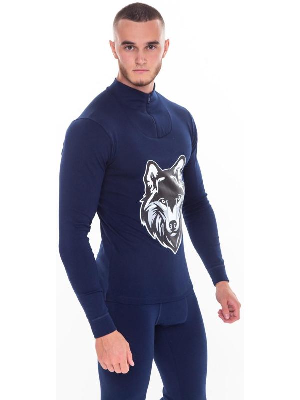 Термобельё мужское НАЧЁС (фуфайка, кальсоны) принт волк, цвет тёмно-синий, размер 52