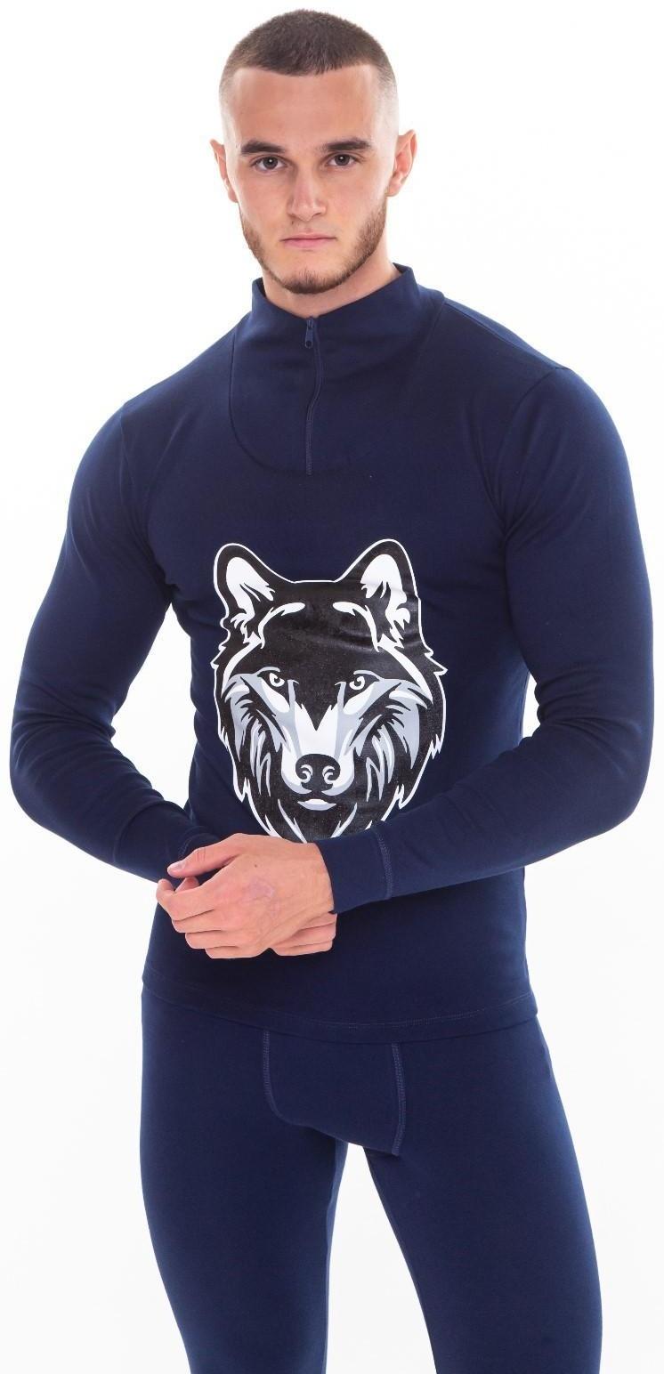 Термобельё мужское НАЧЁС (фуфайка, кальсоны) принт волк, цвет тёмно-синий, размер 54