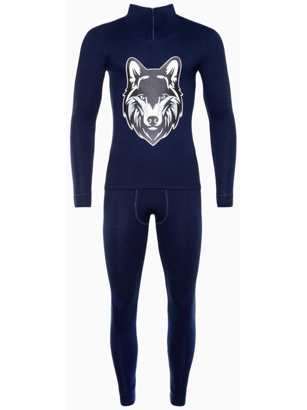 Термобельё мужское НАЧЁС (фуфайка, кальсоны) принт волк, цвет тёмно-синий, размер 54