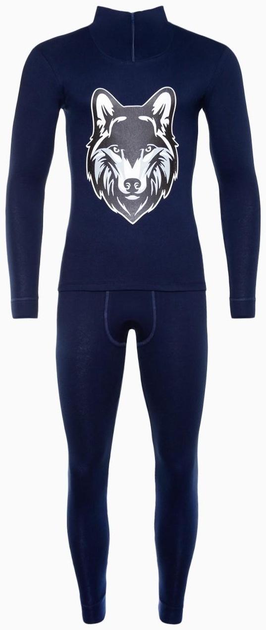 Термобельё мужское НАЧЁС (фуфайка, кальсоны) принт волк, цвет тёмно-синий, размер 56