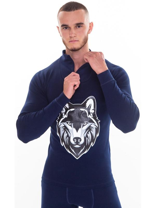 Термобельё мужское НАЧЁС (фуфайка, кальсоны) принт волк, цвет тёмно-синий, размер 56