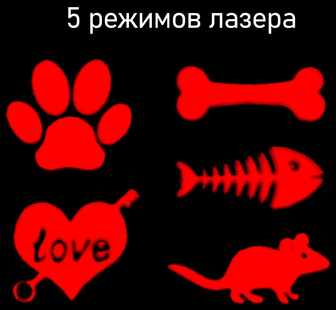 Лазерная указка для животных, 5 картинок, 100 мАч, дальность до 8 м, красный луч, USB