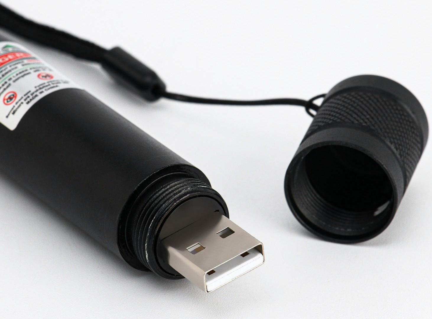 Лазерная указка 532 нм, 500 мАч, дальность до 1 км, USB, зеленый луч